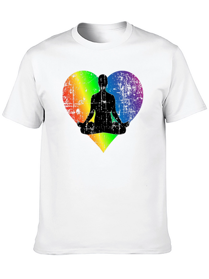 Rainbow Heart Yoga Pose Mens Black T-Shirt