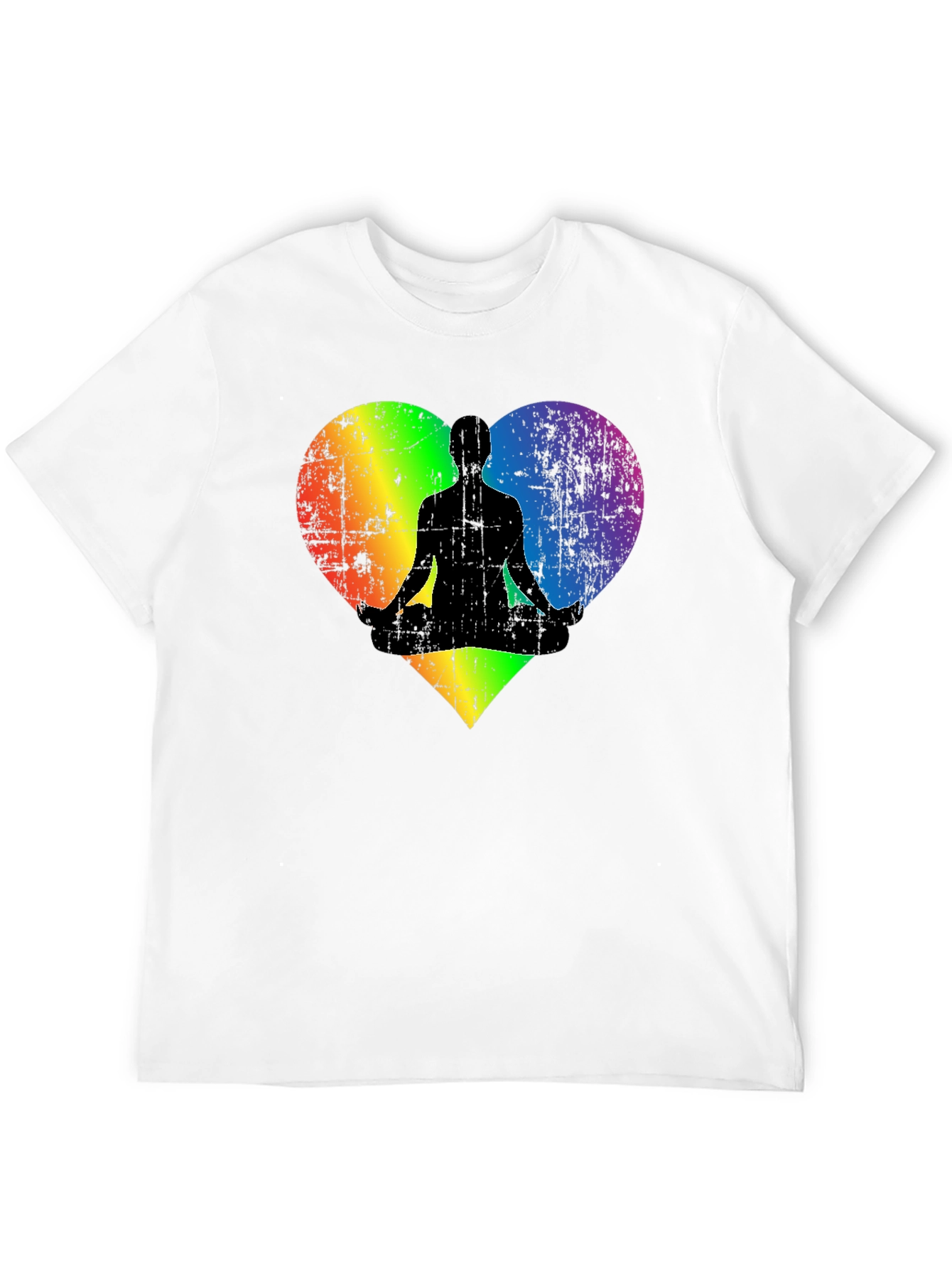 Rainbow Heart Yoga Pose Mens Black T-Shirt