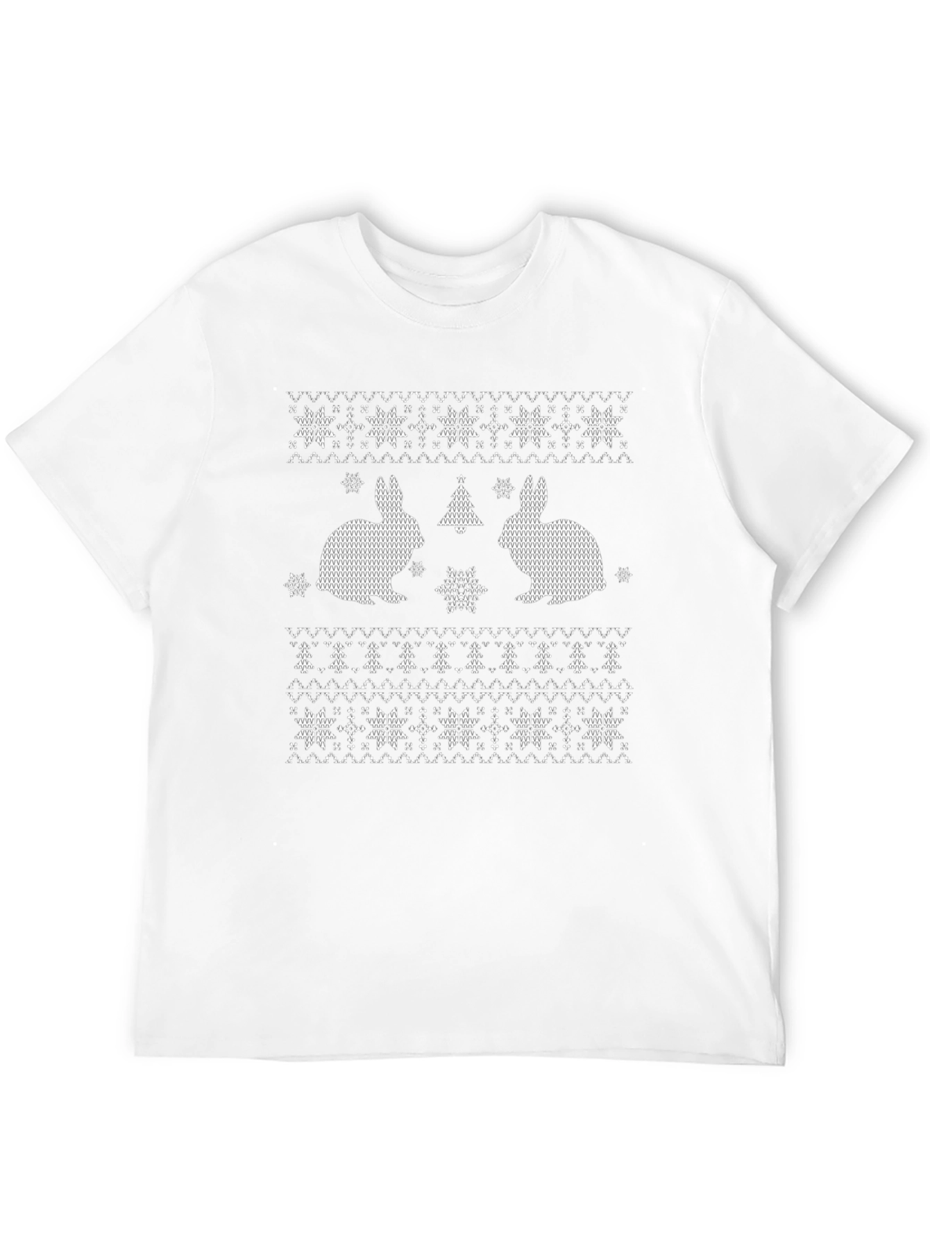 Rabbit Christmas Tree Snowflake Patterned T-Shirt