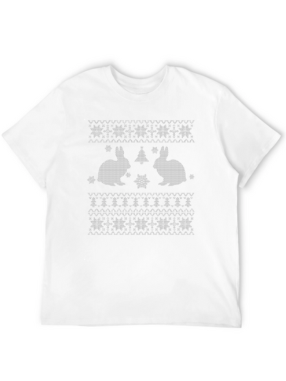 Rabbit Christmas Tree Snowflake Patterned T-Shirt