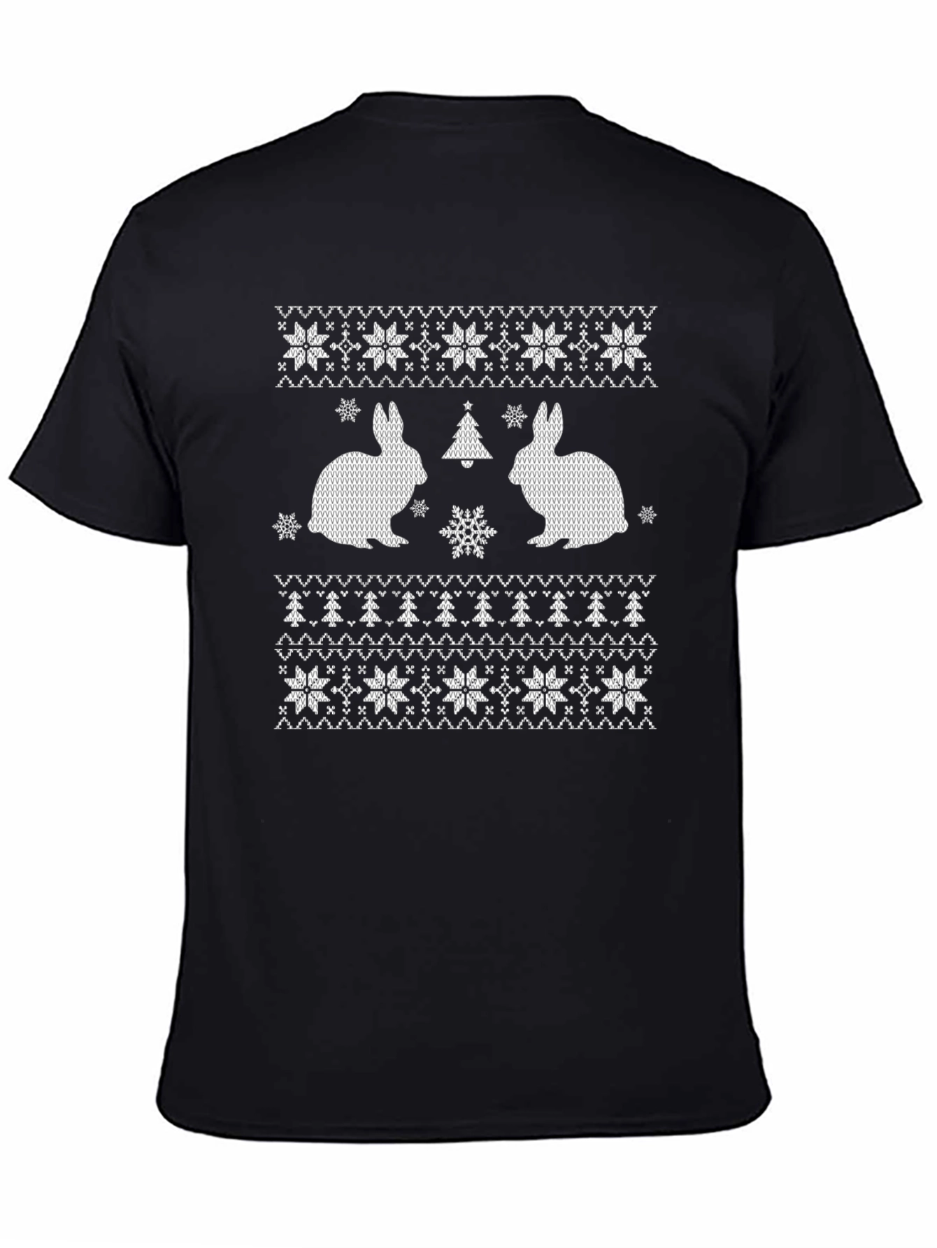 Rabbit Christmas Tree Snowflake Patterned T-Shirt