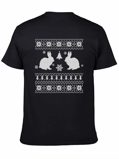 Rabbit Christmas Tree Snowflake Patterned T-Shirt