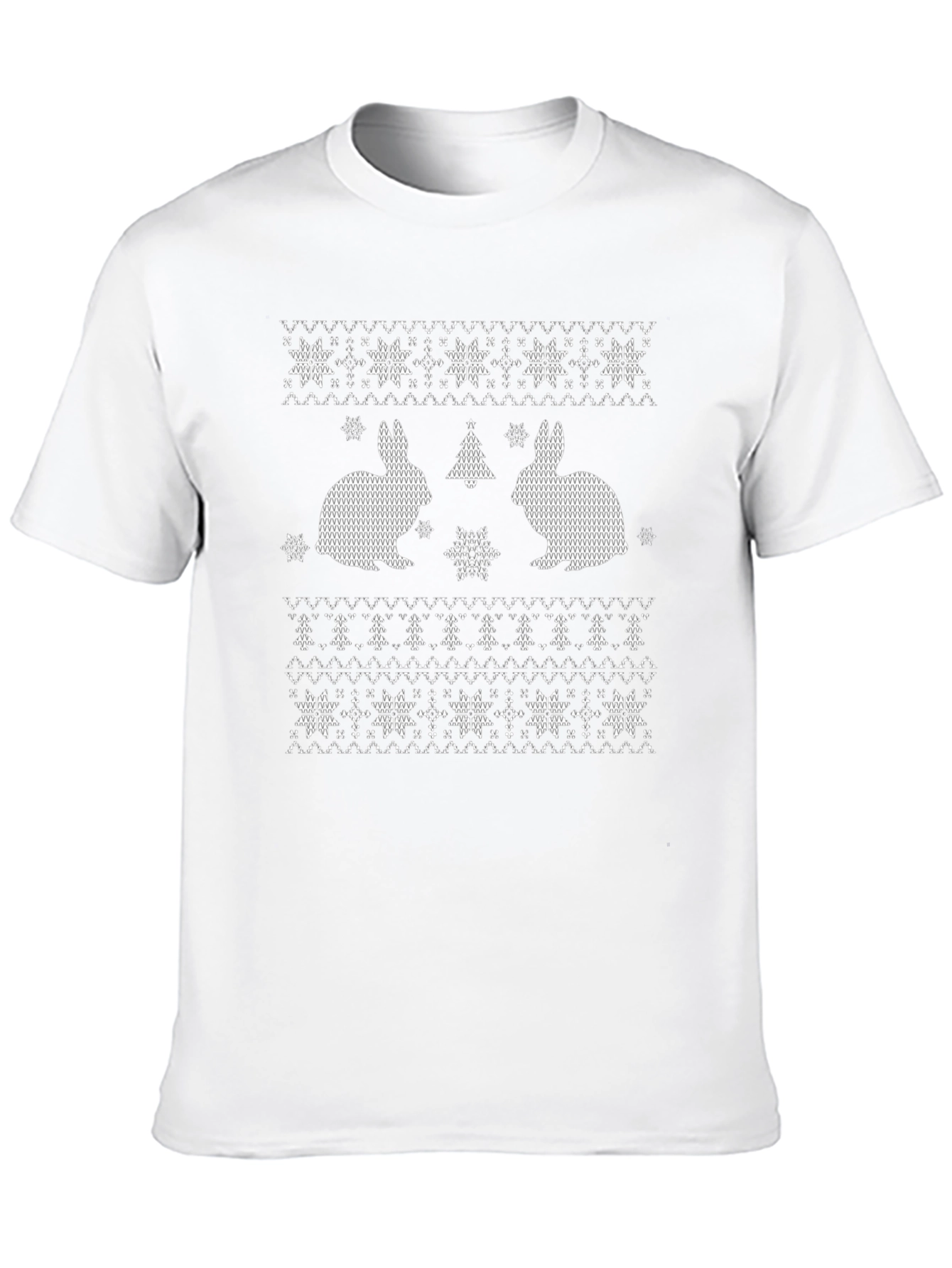 Rabbit Christmas Tree Snowflake Patterned T-Shirt