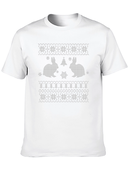 Rabbit Christmas Tree Snowflake Patterned T-Shirt