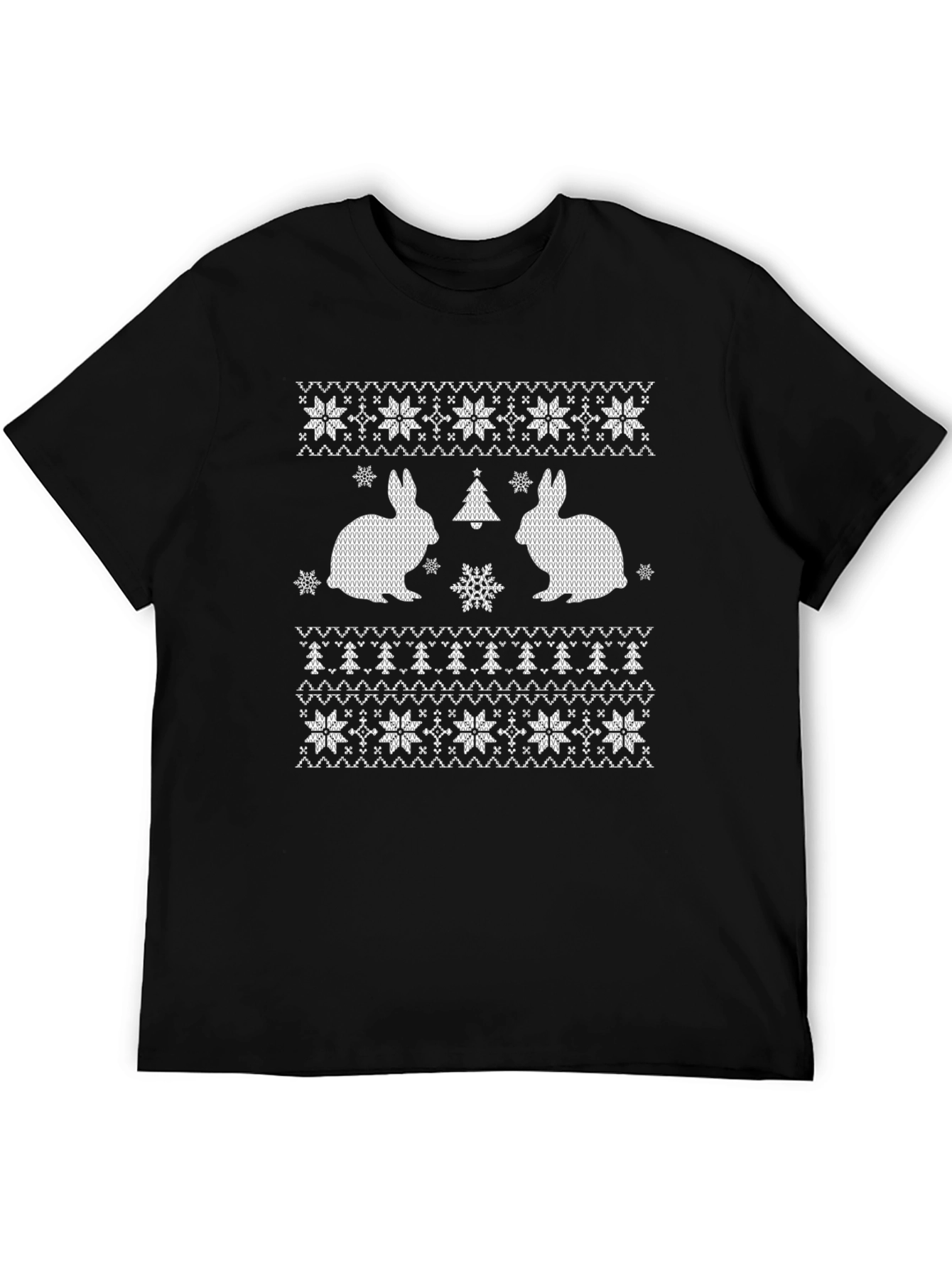 Rabbit Christmas Tree Snowflake Patterned T-Shirt