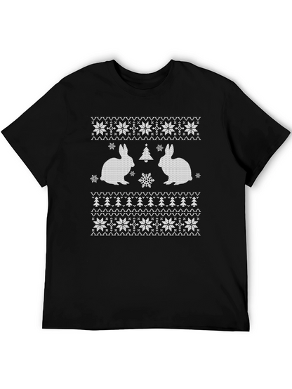 Rabbit Christmas Tree Snowflake Patterned T-Shirt