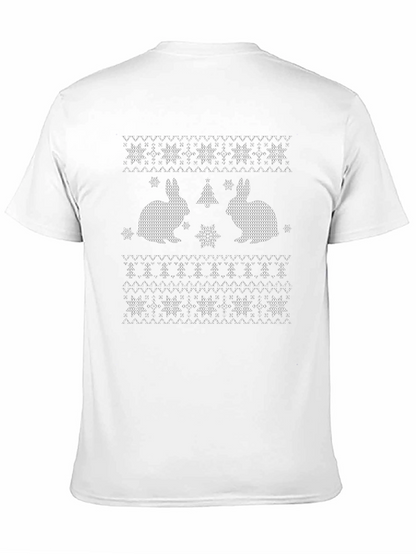 Rabbit Christmas Tree Snowflake Patterned T-Shirt
