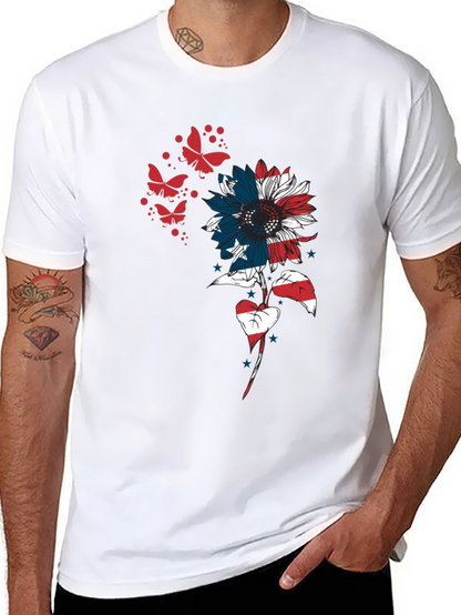 USA Flag Sunflower Butterfly Graphic Tee