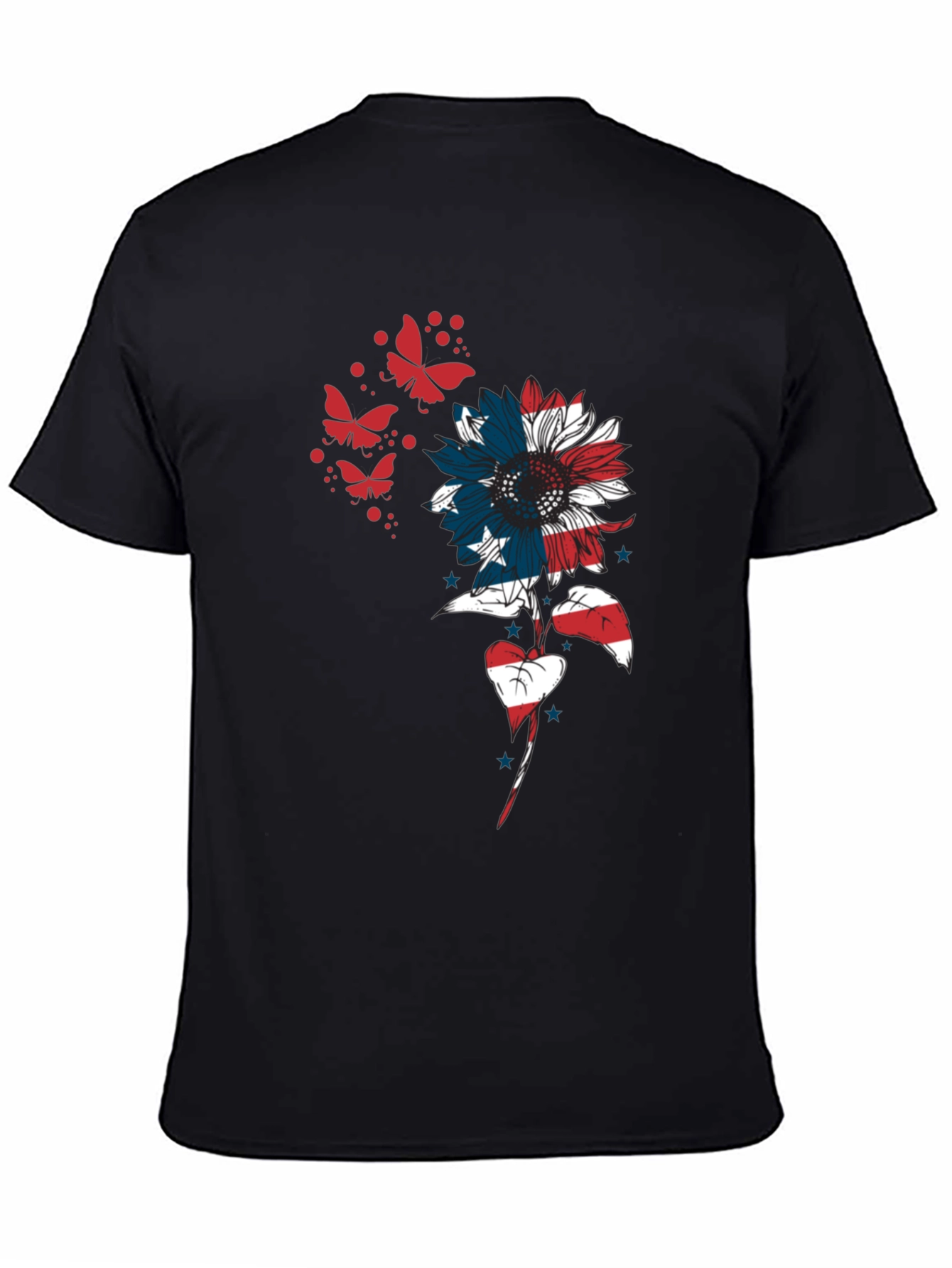 USA Flag Sunflower Butterfly Graphic Tee