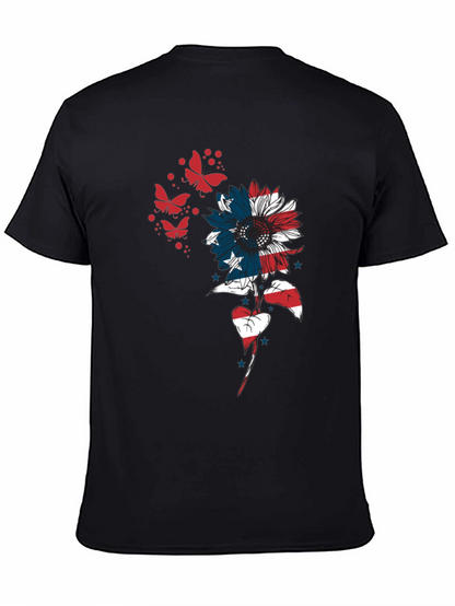USA Flag Sunflower Butterfly Graphic Tee