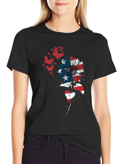 USA Flag Sunflower Butterfly Graphic Tee