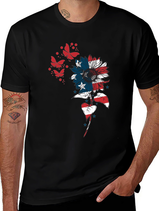 USA Flag Sunflower Butterfly Graphic Tee