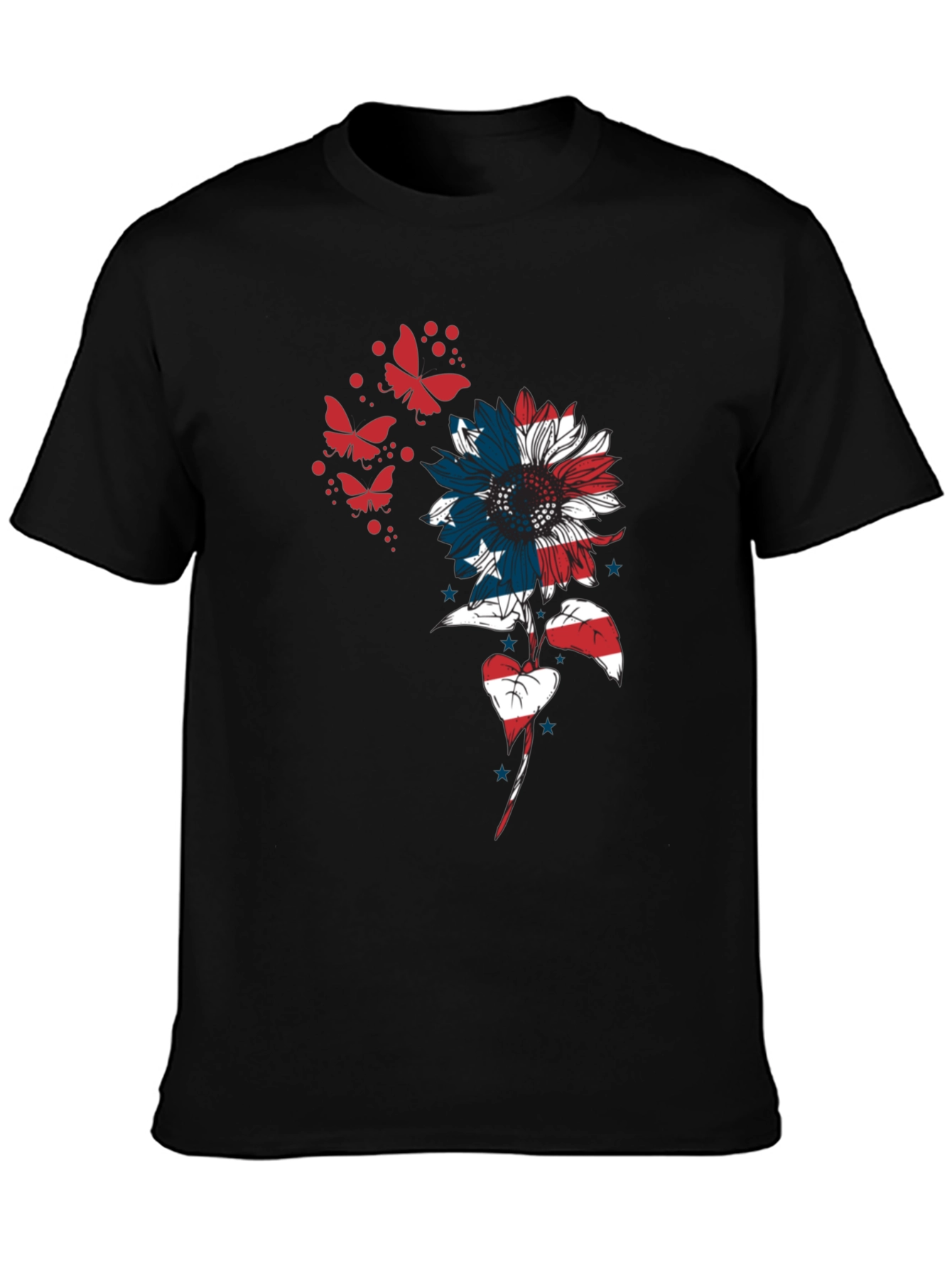 USA Flag Sunflower Butterfly Graphic Tee