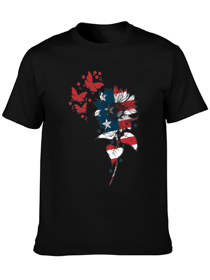 USA Flag Sunflower Butterfly Graphic Tee