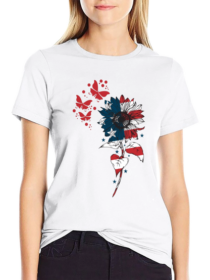 USA Flag Sunflower Butterfly Graphic Tee