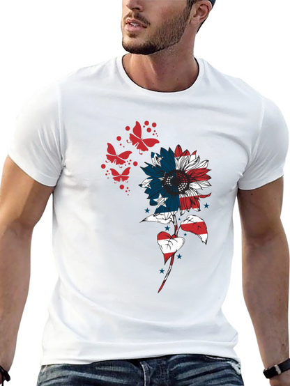 USA Flag Sunflower Butterfly Graphic Tee