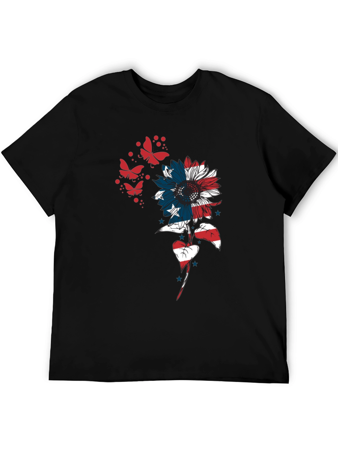 USA Flag Sunflower Butterfly Graphic Tee