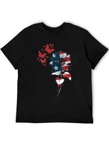 USA Flag Sunflower Butterfly Graphic Tee