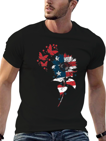 USA Flag Sunflower Butterfly Graphic Tee