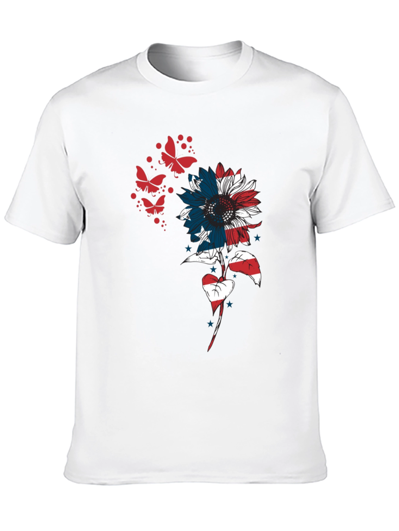 USA Flag Sunflower Butterfly Graphic Tee