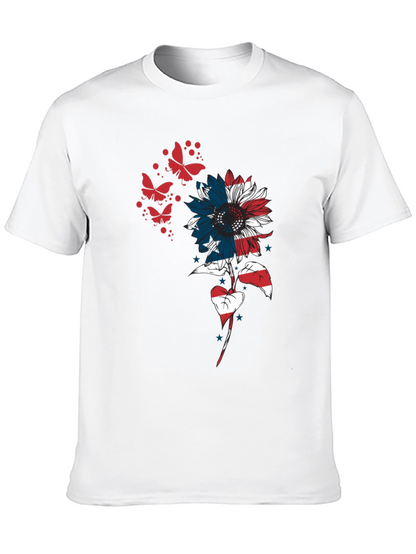 USA Flag Sunflower Butterfly Graphic Tee