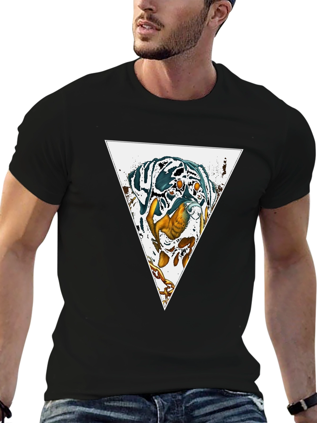 Dog Triangle Graphic Print Black Tee