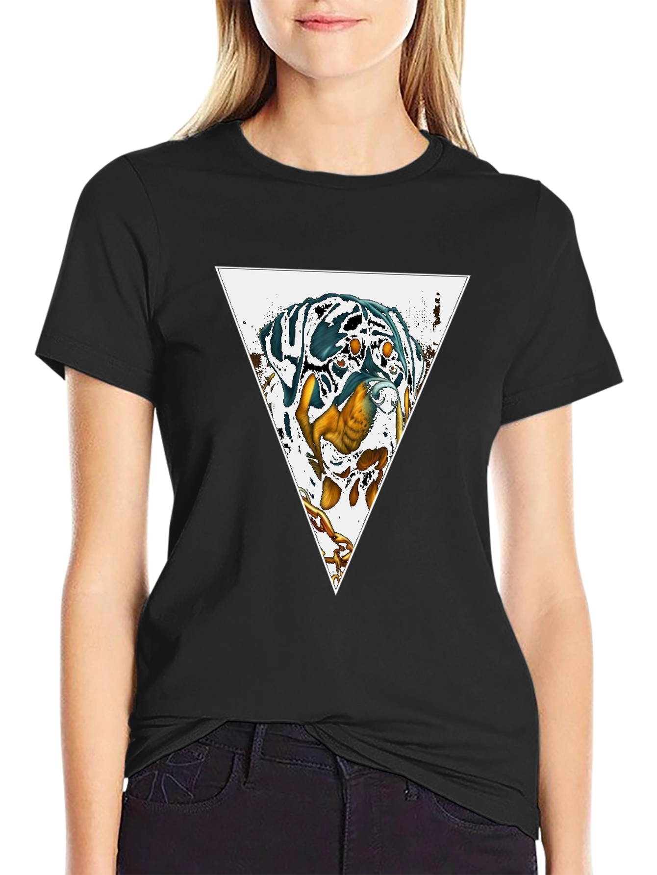 Dog Triangle Graphic Print Black Tee