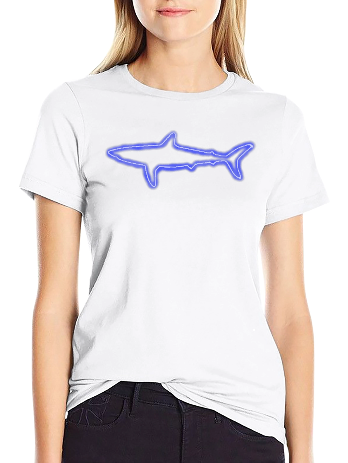 Neon Shark Graphic Black T-Shirt
