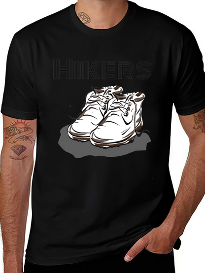 Hikers Black T-Shirt with Hiking Boots Design