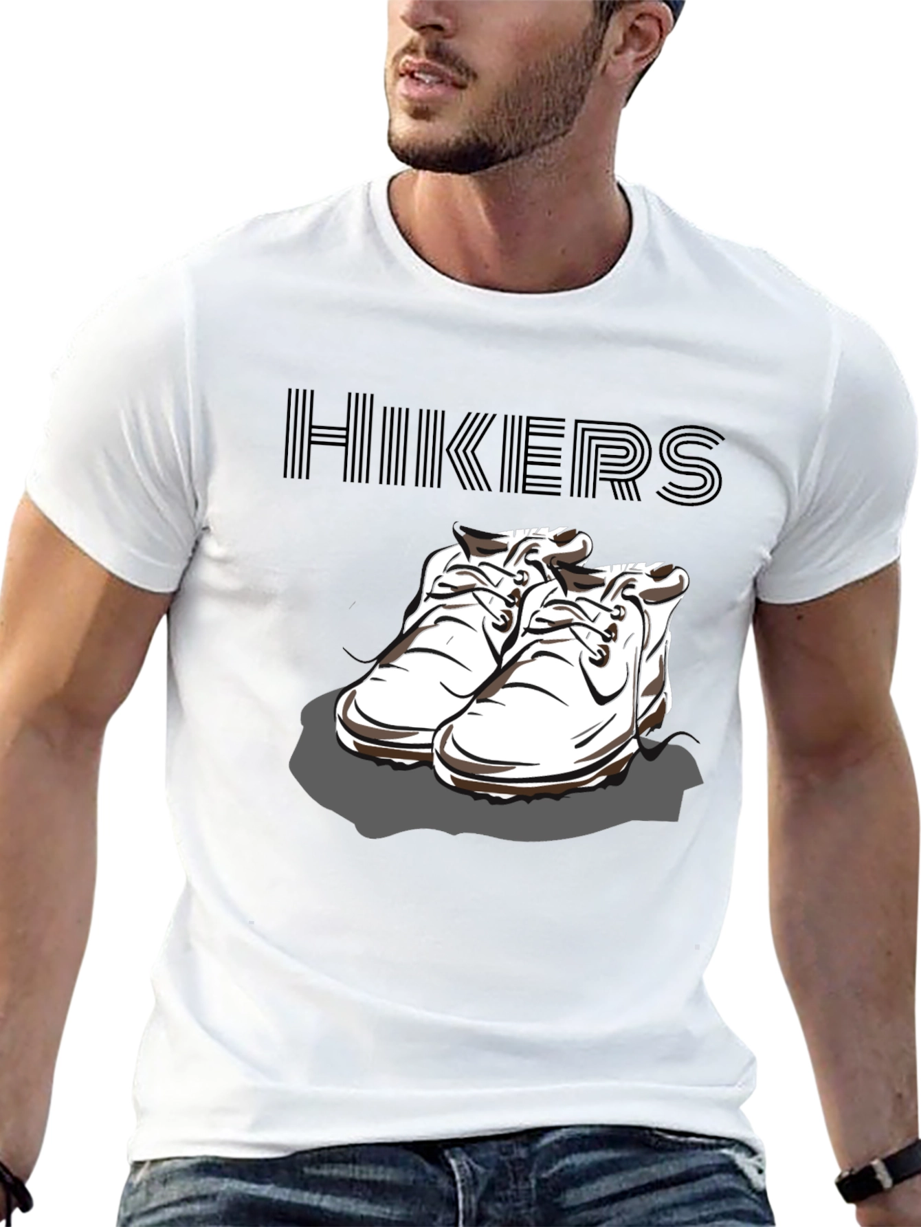 Hikers Black T-Shirt with Hiking Boots Design