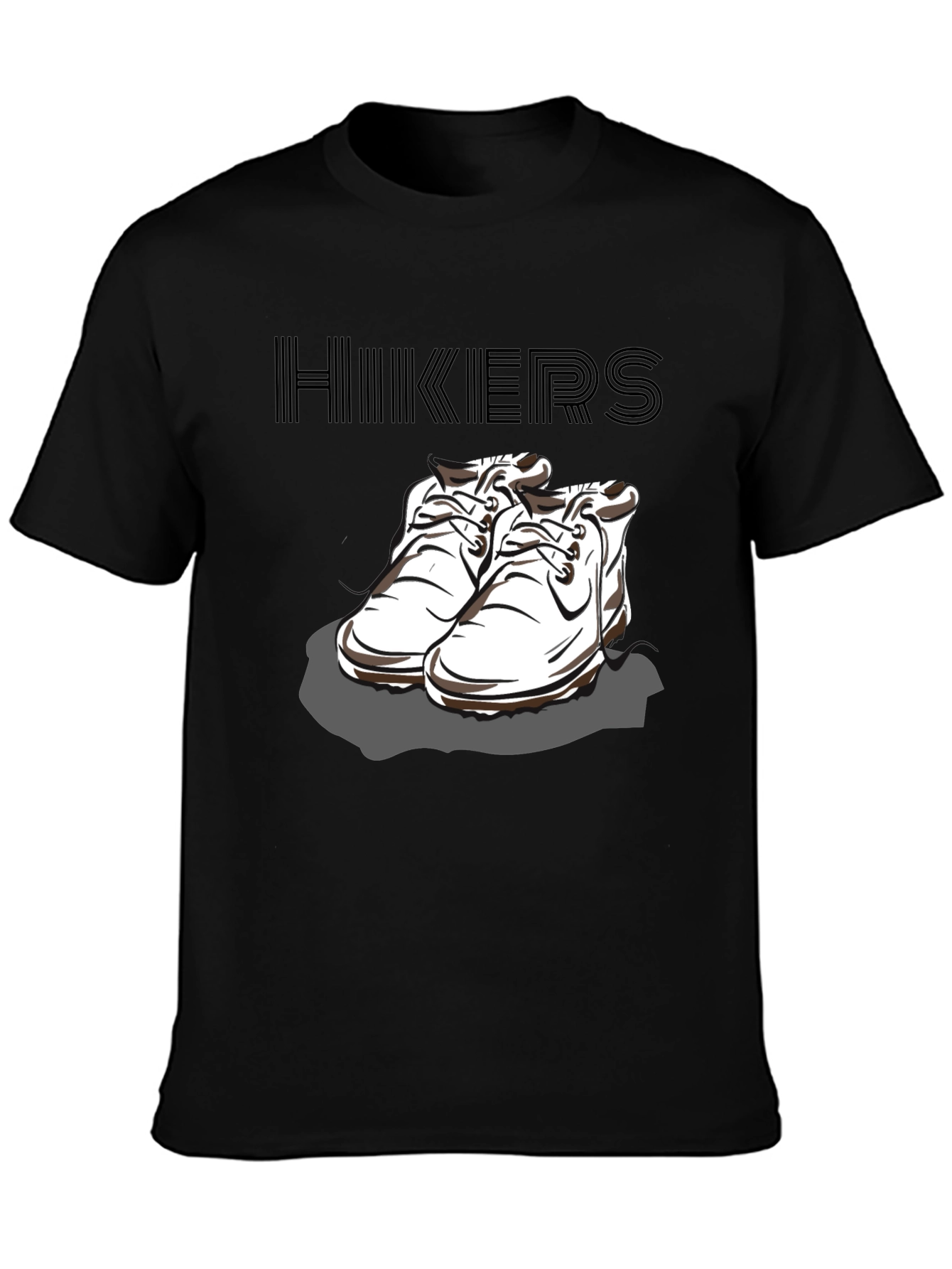 Hikers Black T-Shirt with Hiking Boots Design