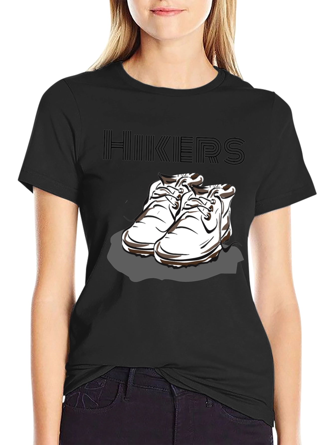 Hikers Black T-Shirt with Hiking Boots Design