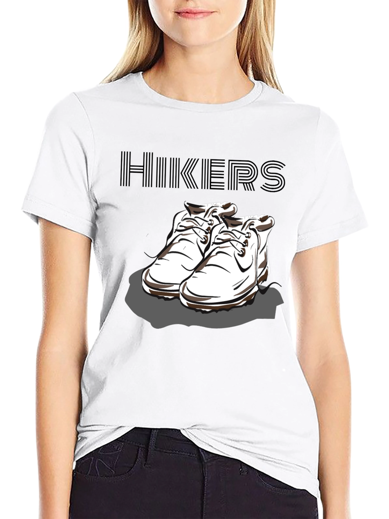 Hikers Black T-Shirt with Hiking Boots Design
