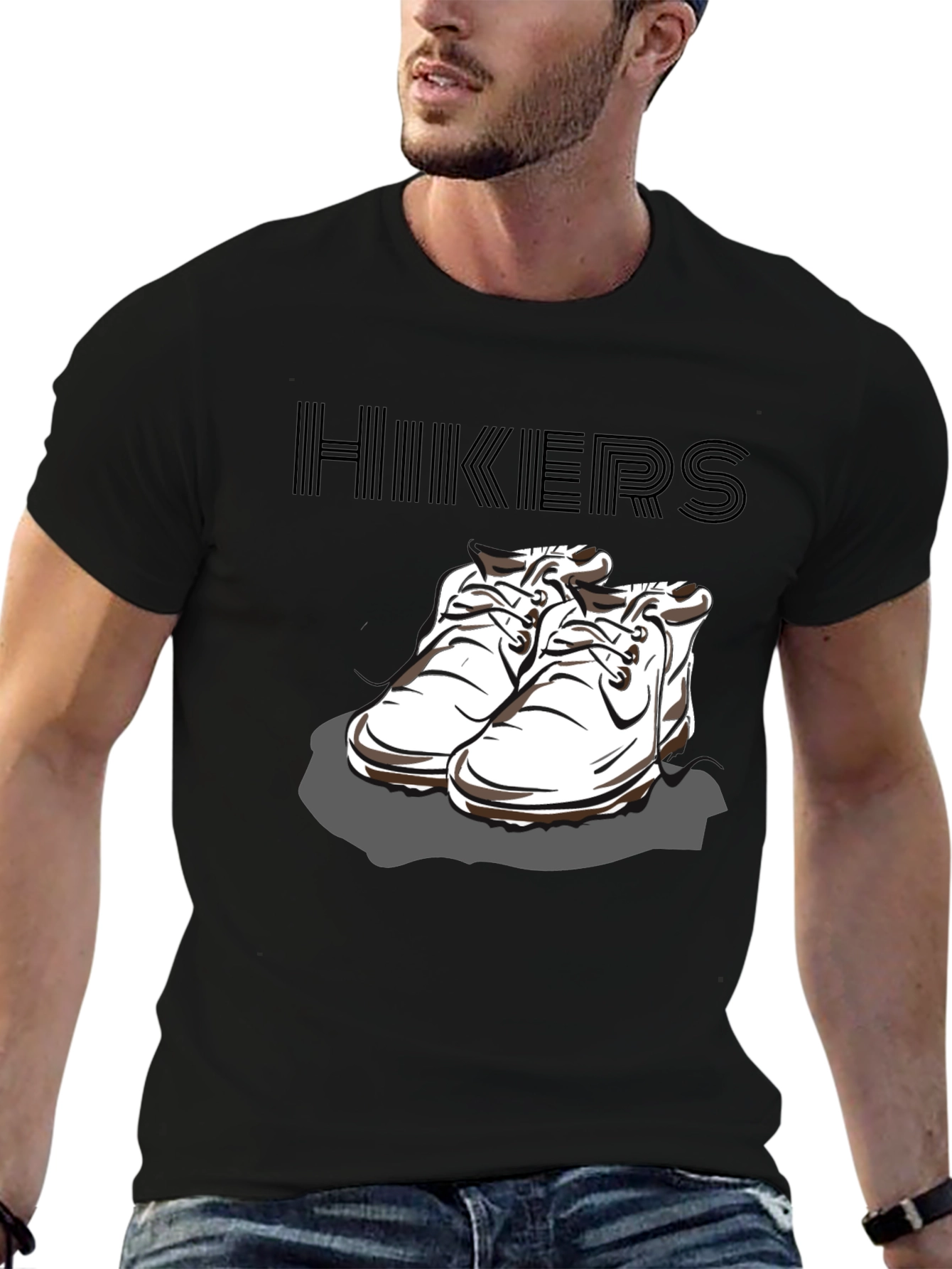 Hikers Black T-Shirt with Hiking Boots Design
