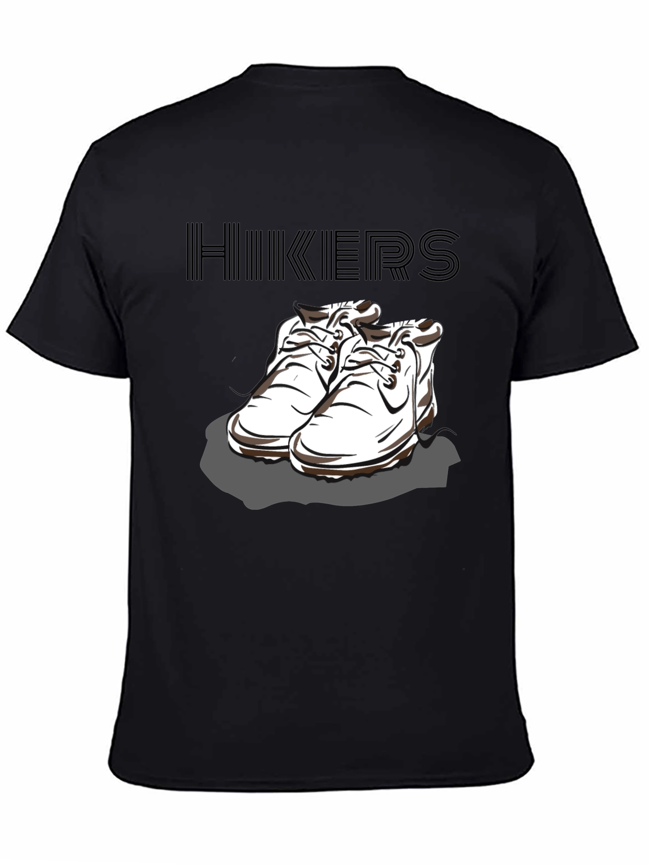 Hikers Black T-Shirt with Hiking Boots Design
