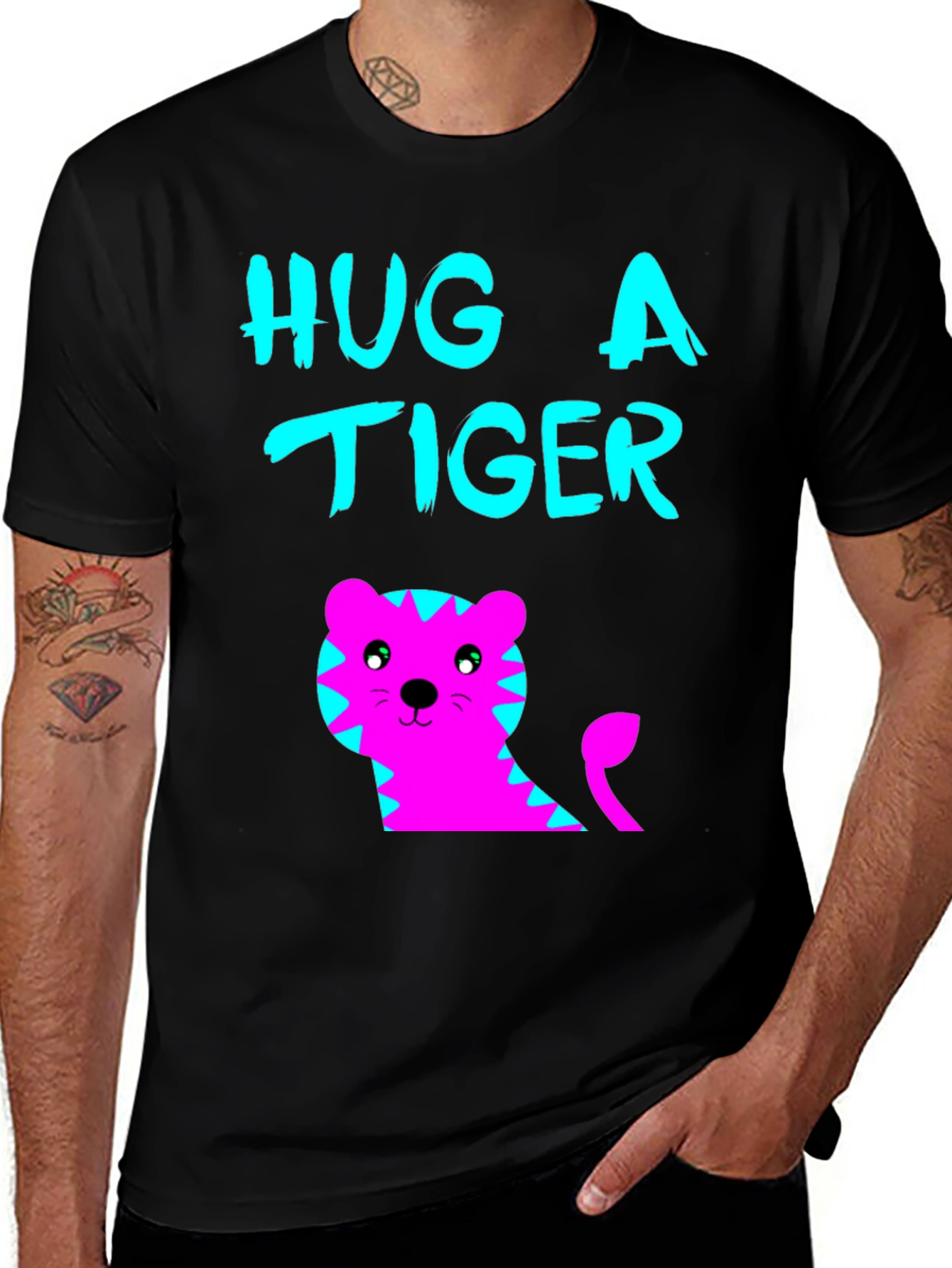 Hug a Tiger Graphic Tee - Black Cotton T-Shirt