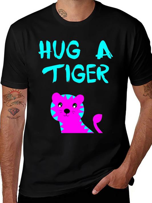 Hug a Tiger Graphic Tee - Black Cotton T-Shirt