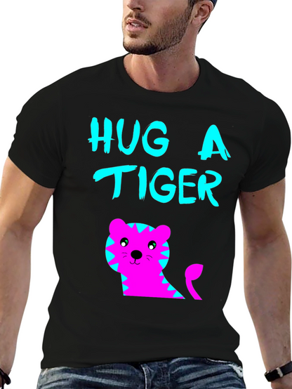 Hug a Tiger Graphic Tee - Black Cotton T-Shirt