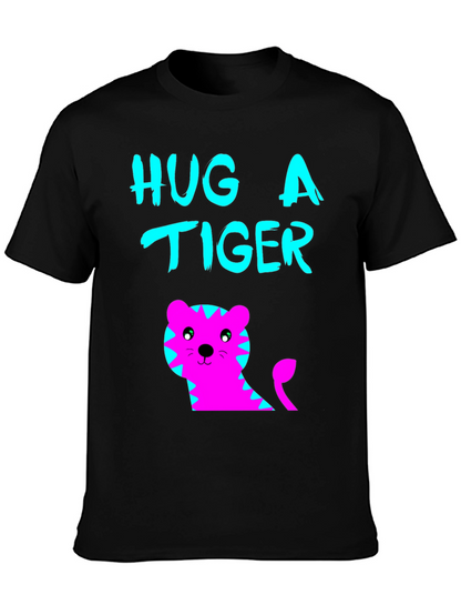 Hug a Tiger Graphic Tee - Black Cotton T-Shirt