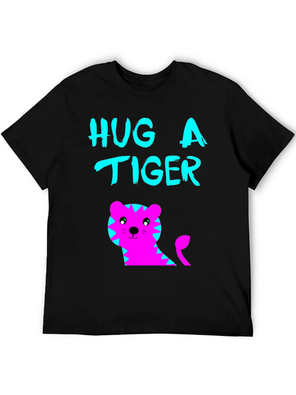 Hug a Tiger Graphic Tee - Black Cotton T-Shirt