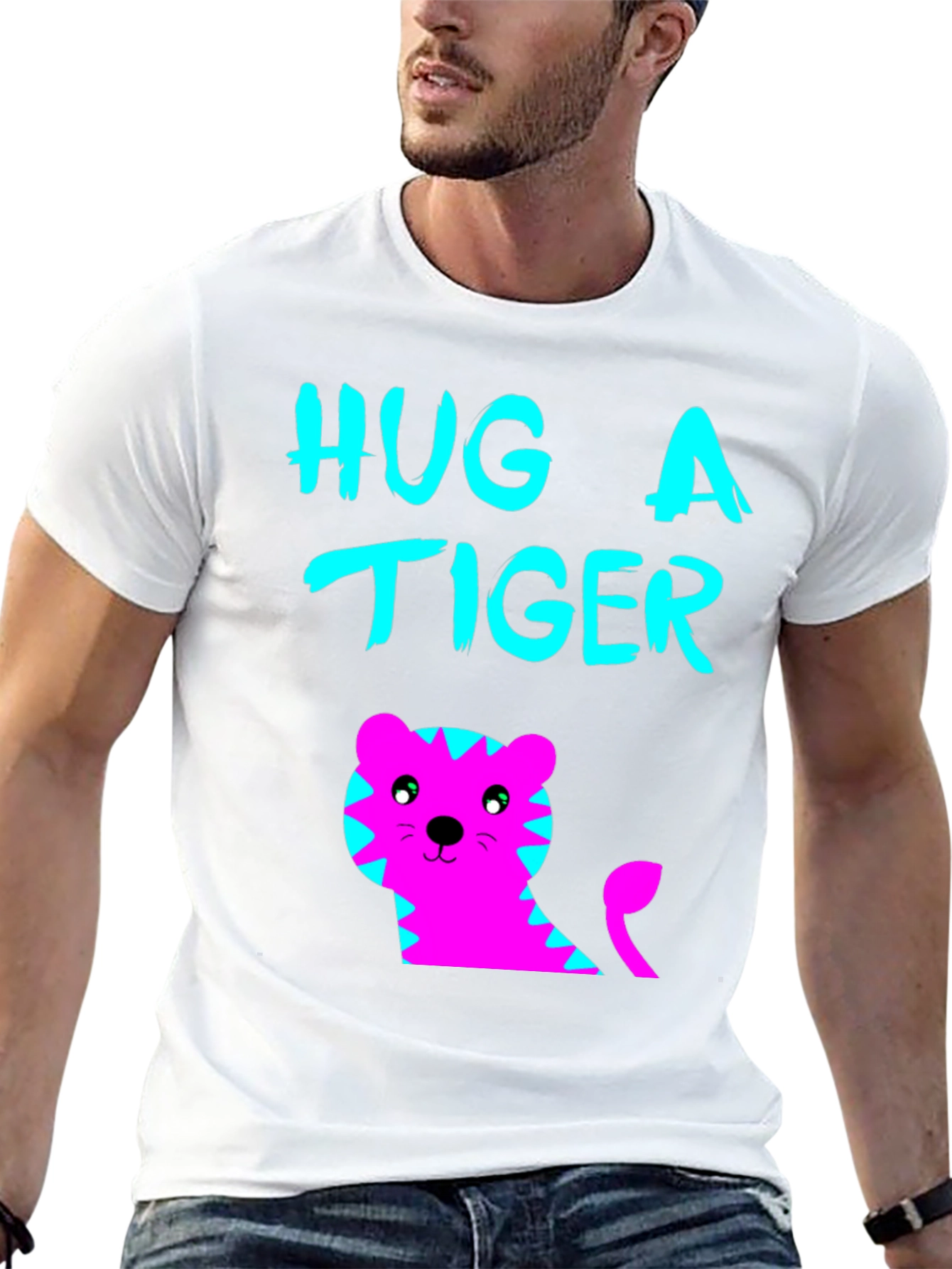Hug a Tiger Graphic Tee - Black Cotton T-Shirt