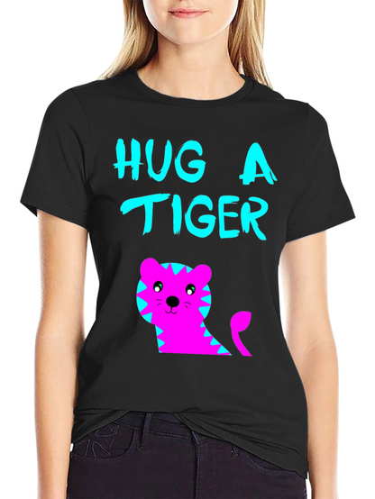 Hug a Tiger Graphic Tee - Black Cotton T-Shirt