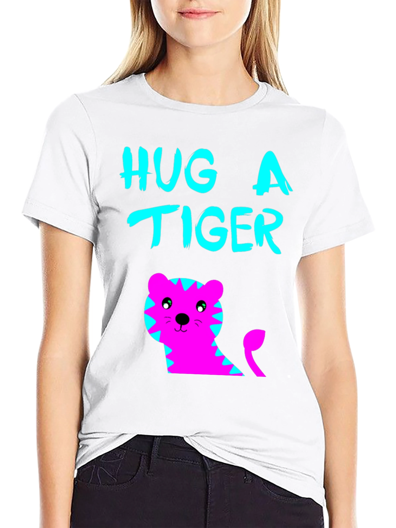 Hug a Tiger Graphic Tee - Black Cotton T-Shirt