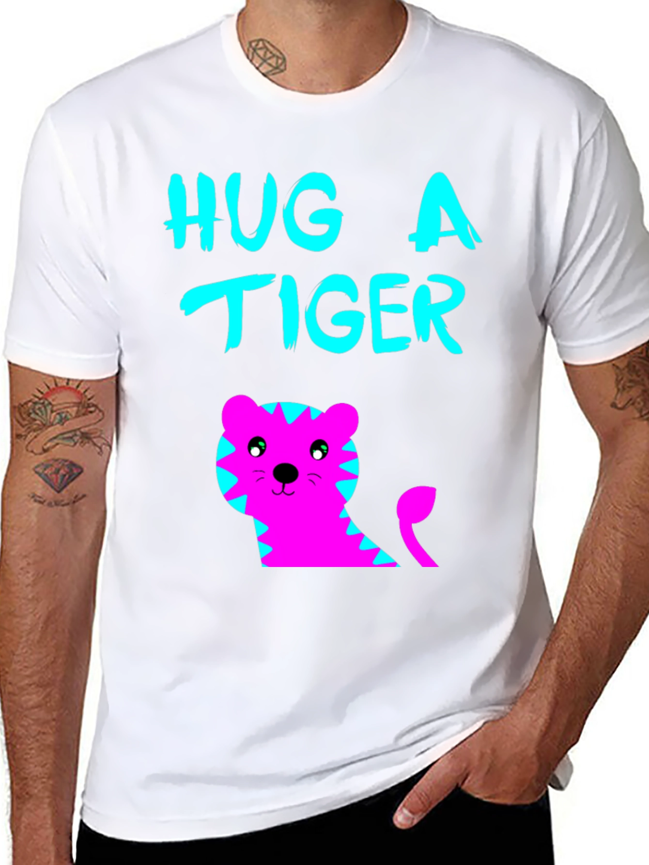 Hug a Tiger Graphic Tee - Black Cotton T-Shirt