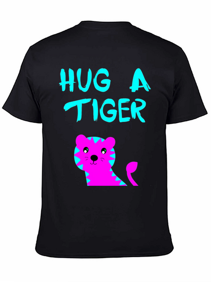 Hug a Tiger Graphic Tee - Black Cotton T-Shirt