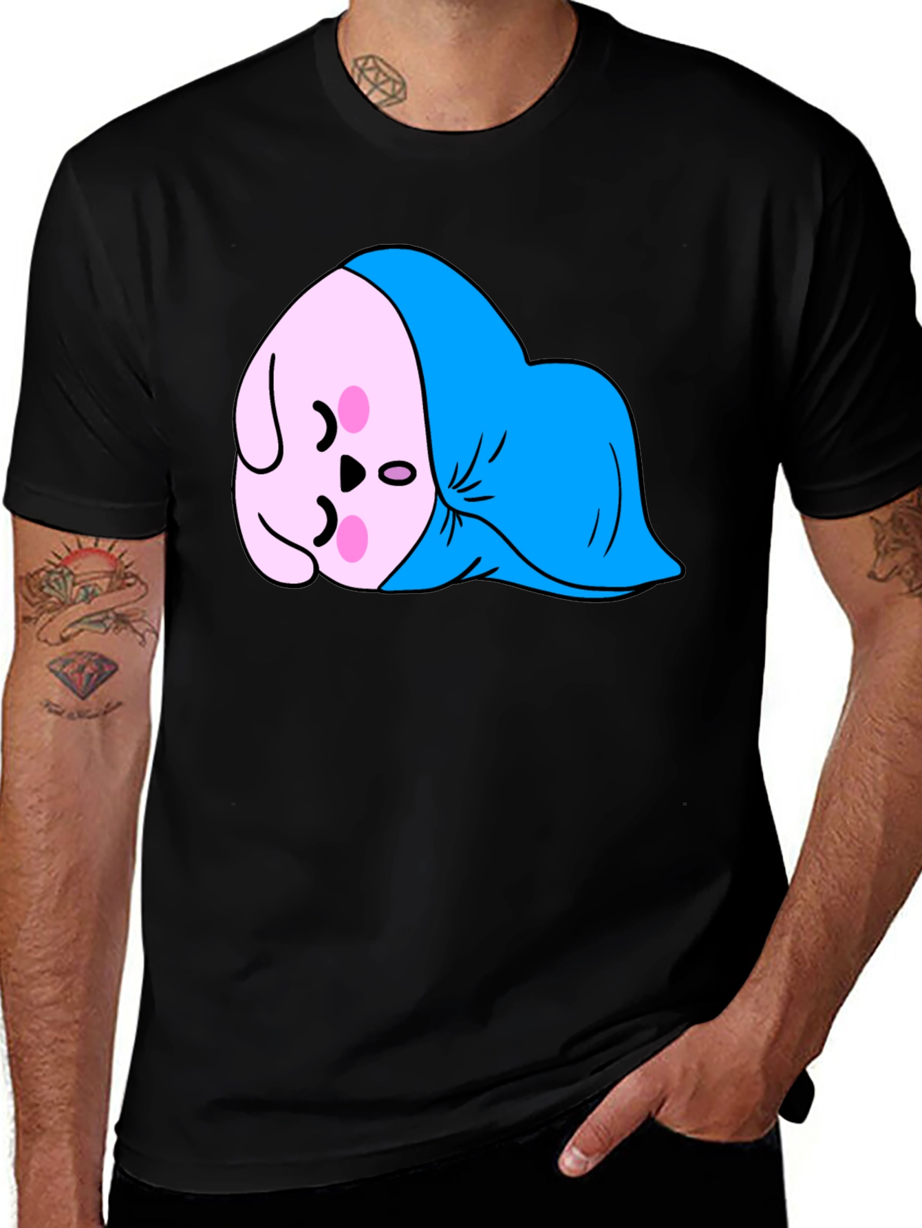 Cute Sleeping Kawaii Character Black T-Shirt