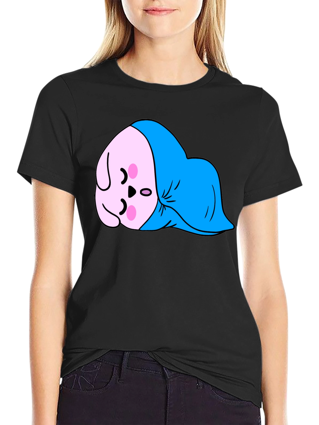 Cute Sleeping Kawaii Character Black T-Shirt