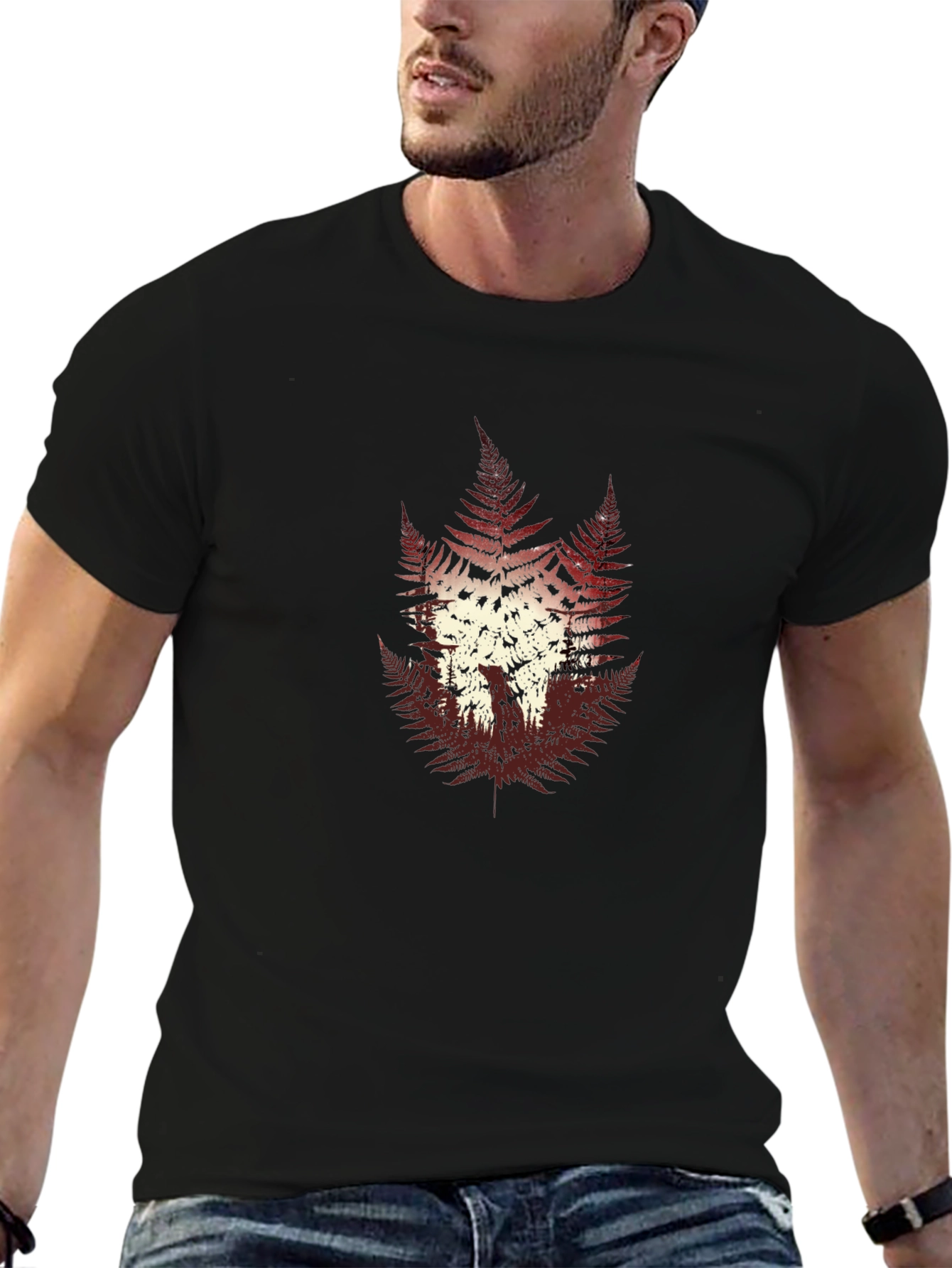 Fern Forest Graphic Print Mens Black T-Shirt