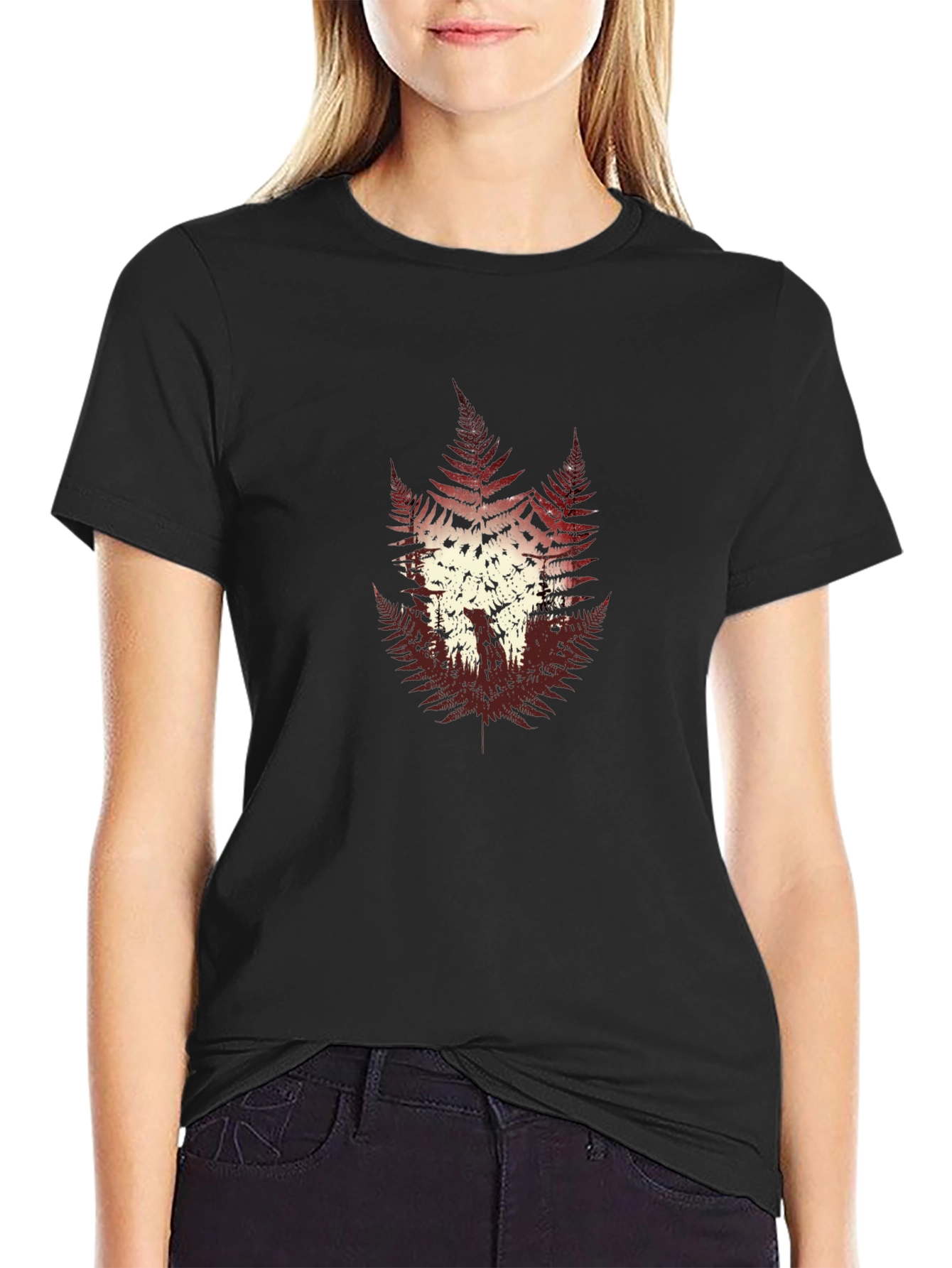 Fern Forest Graphic Print Mens Black T-Shirt