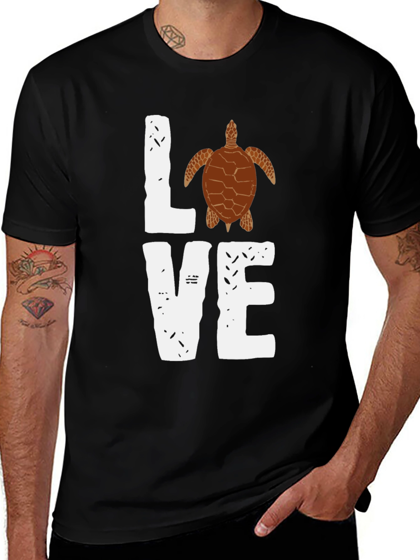 Love Turtle Graphic T-Shirt - Trendy Black Tee